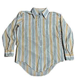 Men's Vintage Pastel Striped Long Sleeve‎ Shirt - Large - Retro Disco 70s